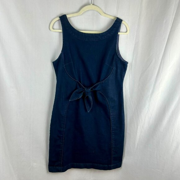 Holding Horses Anthropologie Denim Ribbon Dress Women 12 Blue Stretch Boho - Picture 5 of 13